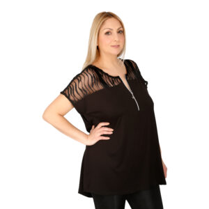 Alternative view of Μπλούζα μαύρη με φερμουάρ δαντέλα 311