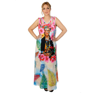Γυναικείο φόρεμα frida kahlo ελαστικό με υπέροχα χρώματα 334